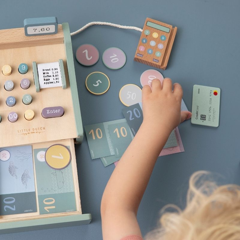 Registratore di cassa giocattolo in legno