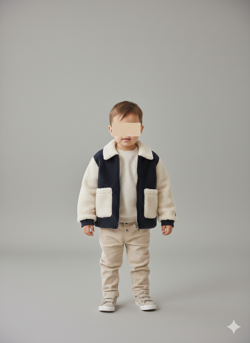 Outlet - Giubbotto unisex Hust and Claire teddy bicolor blu e beige a camicia