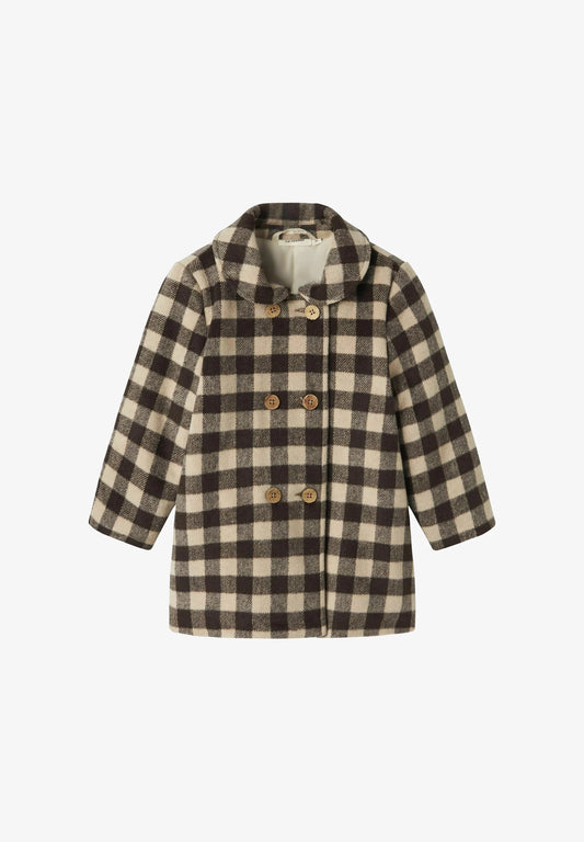 Outlet - Lil' Atelier - Cappotto in panno check marrone beige bimba