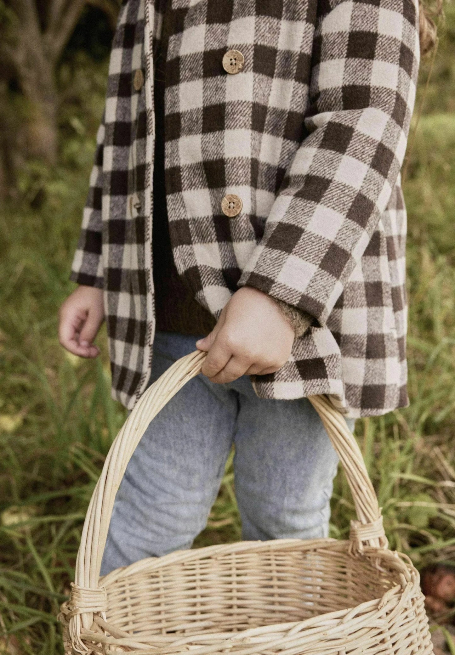Outlet - Lil' Atelier - Cappotto in panno check marrone beige bimba
