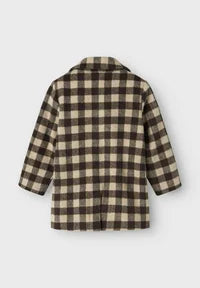 Outlet - Lil' Atelier - Cappotto in panno check marrone beige bimba